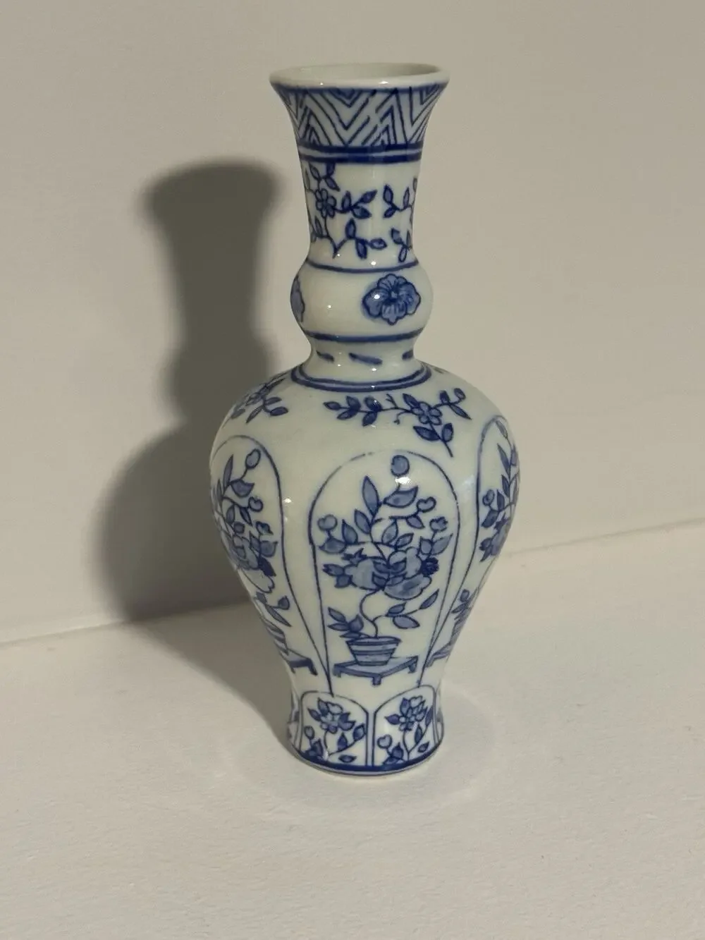 Vintage Hand Painted Vase Blue/white Cottagecore Thailand